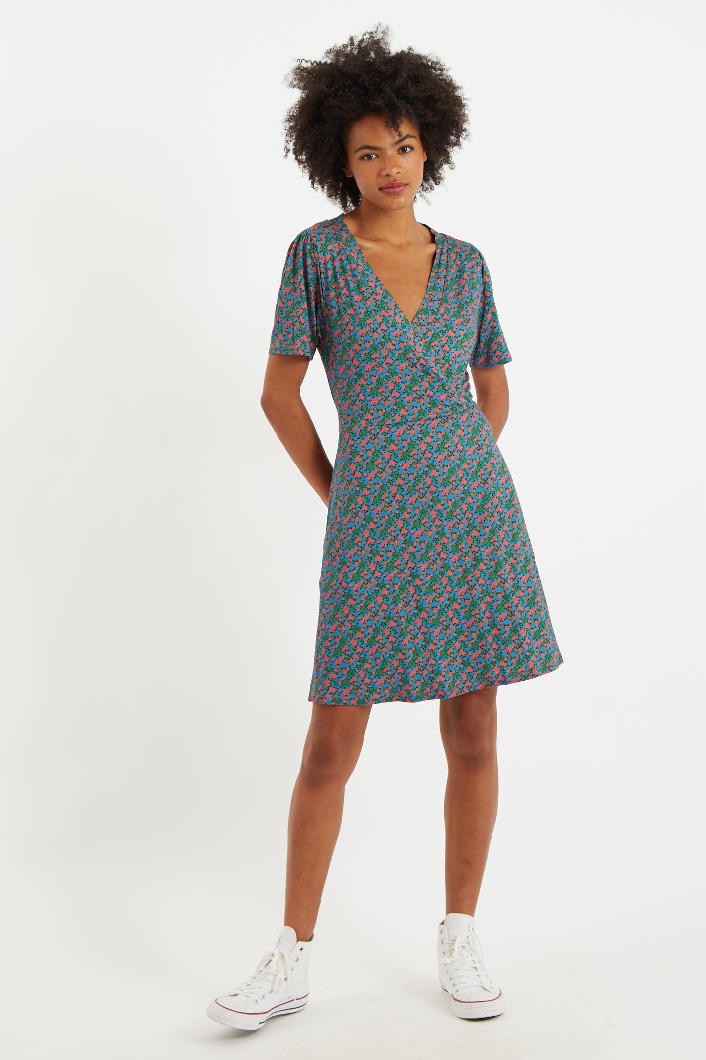 Frankie Wrap Mini Jersey Dress in Spring Bloom