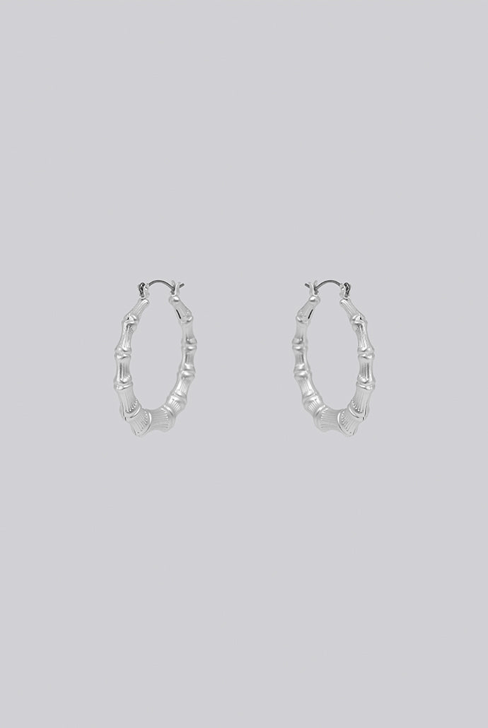 Gedor Matt Silver Bamboo Hoop Earrings