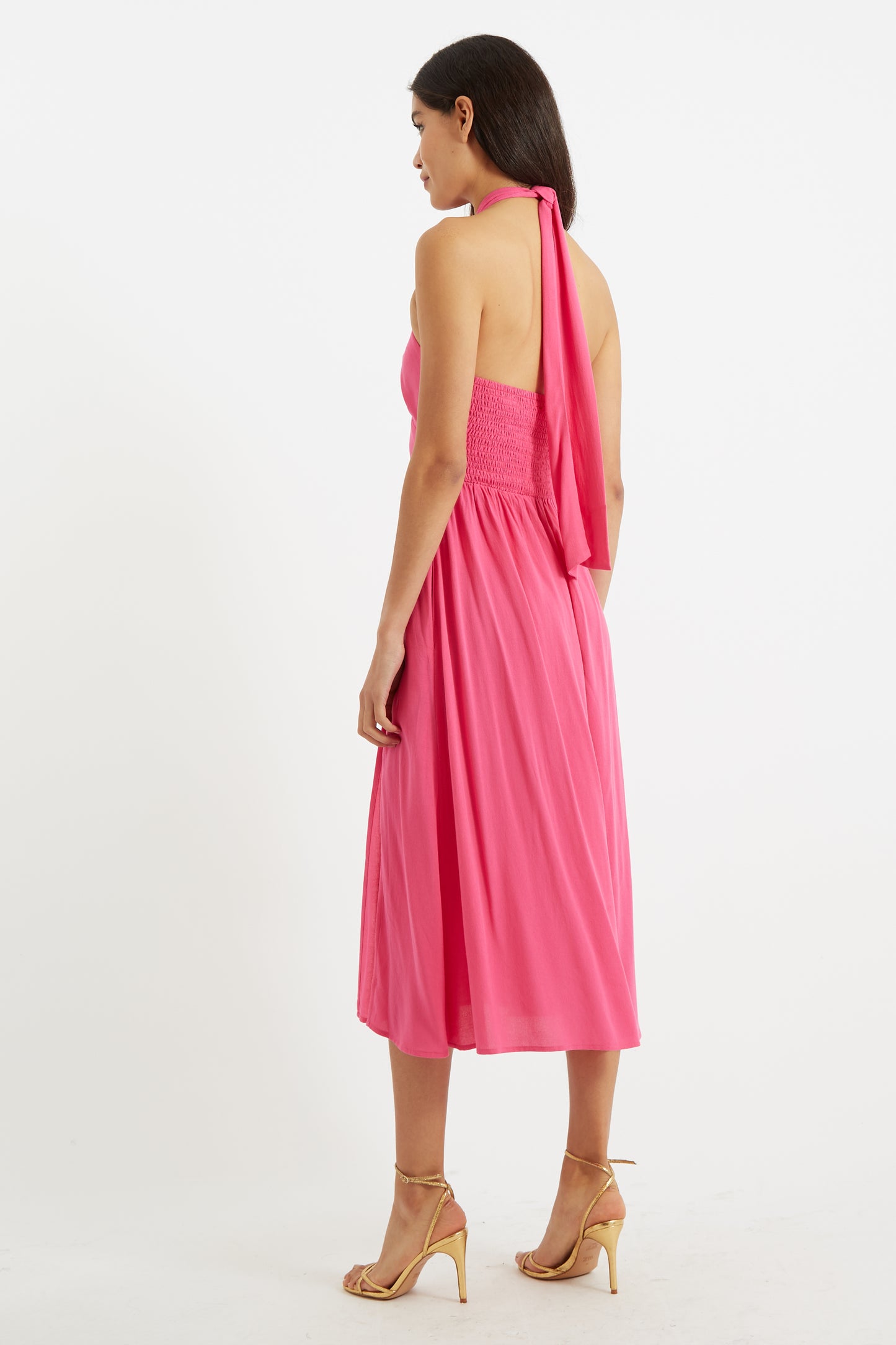 Geri Moss Crepe Halter Neck Midi Dress Pink