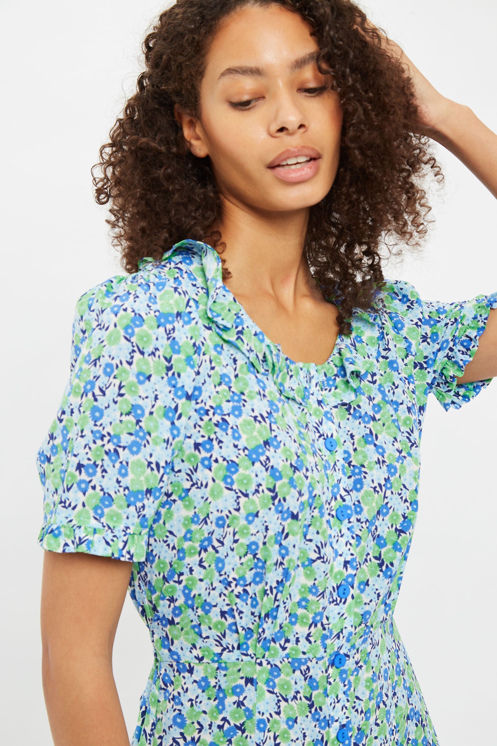 Louche Halcyon Flower Bed Print Short Sleeve Midi Dress - Detail 1
