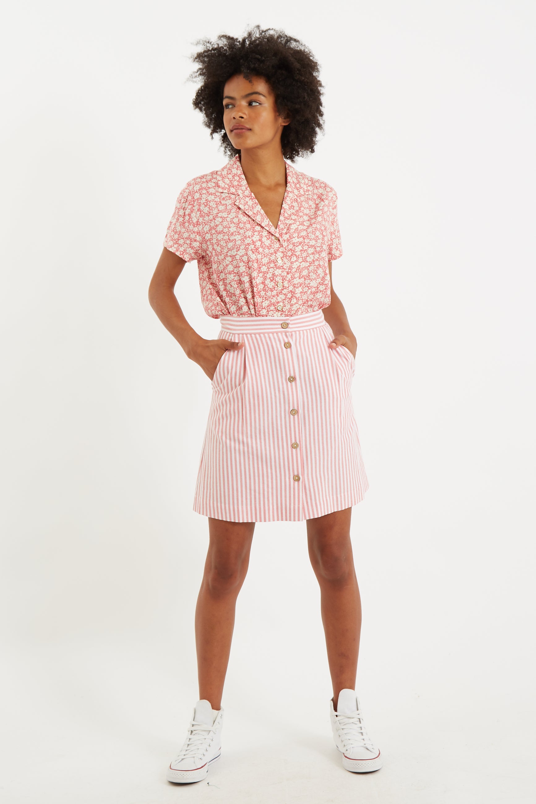 Hela Sail Stripe Button Through A-Line Mini Skirt - Detail 1