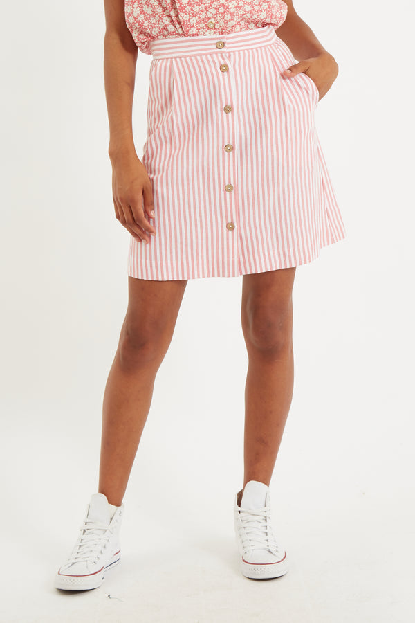 Hela Sail Stripe Button Through A-Line Mini Skirt - Front