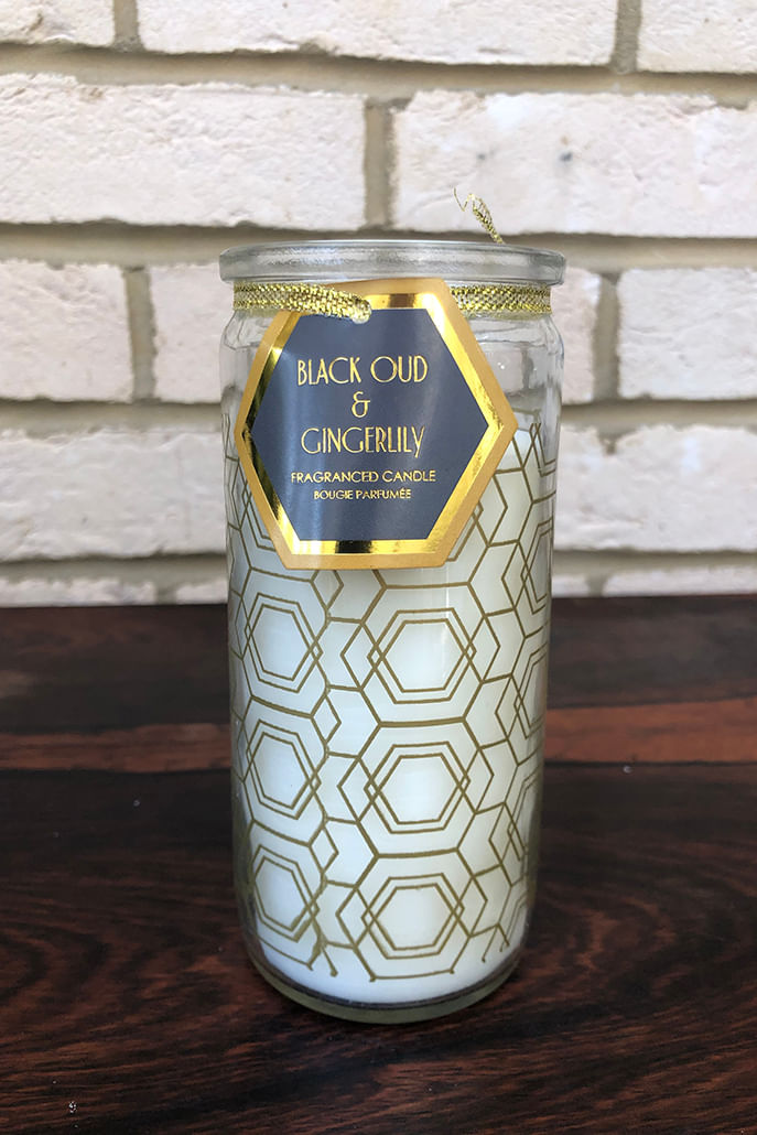 Tall Oud Ginger Lily Geo Print Glass Candle