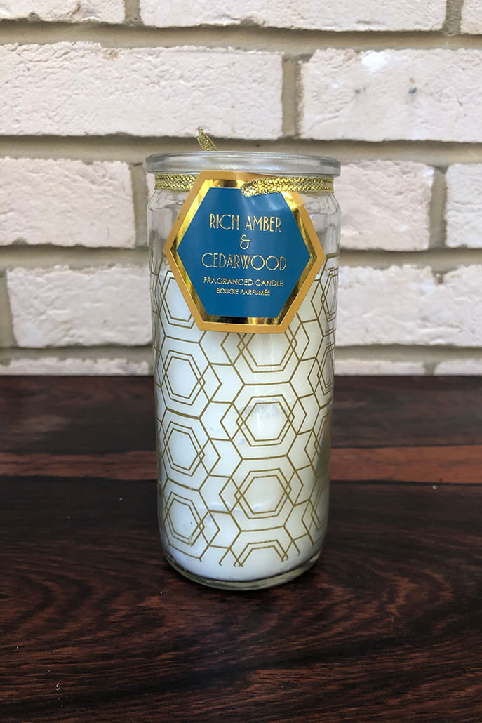 Amber Cedarwood Geometric Glass Candle
