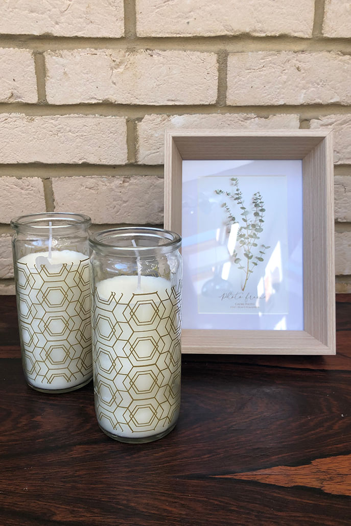 Tall Oud And Ginger Lily Geo Print Glass Candle - Back