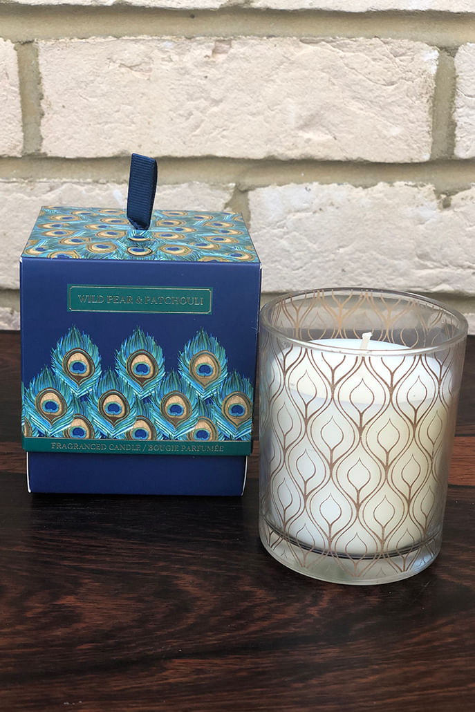 Wild Pear Patchouli Scented Peacock Design Candle
