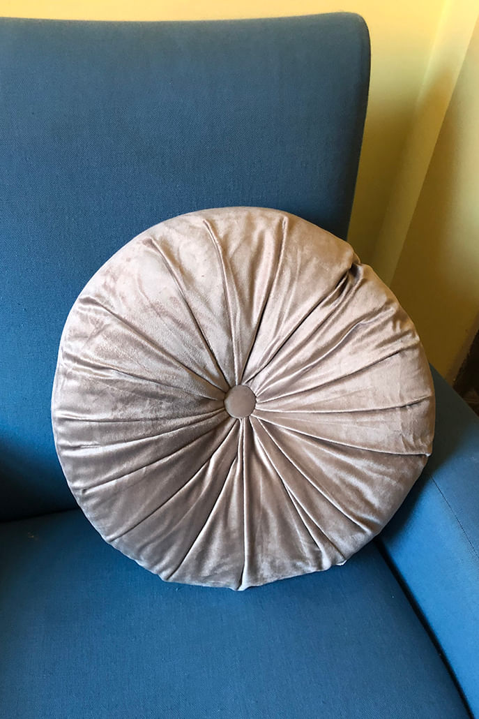 Vintage Style Round Velvet Ruched Cushion - Front
