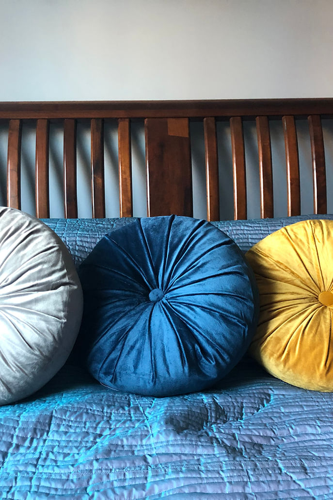 Vintage Style Round Velvet Ruched Cushion - Styled