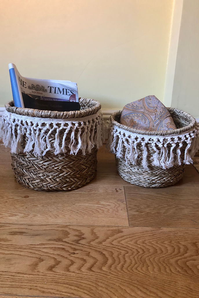 Set 2 Raffia Tassel Baskets