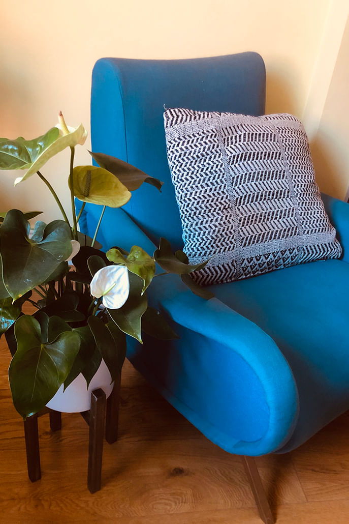 Woven Geometric Patterned Cushion Black - Styled