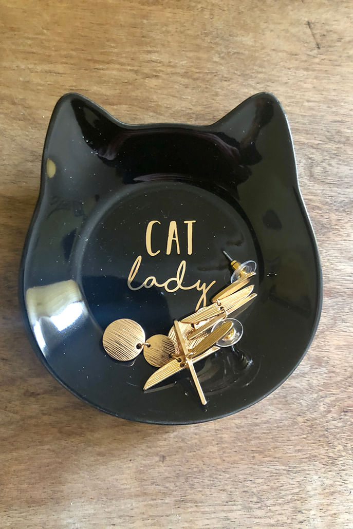 Ceramic Cat Shaped Jewellery Dish - Styled