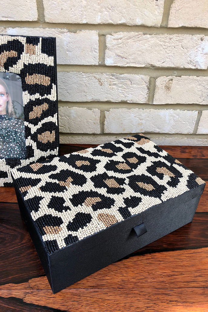 Beaded Leopard Patterned Trinket Box