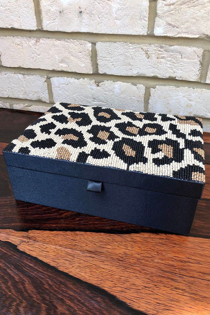 Beaded Leopard Patterned Trinket Box - Styled