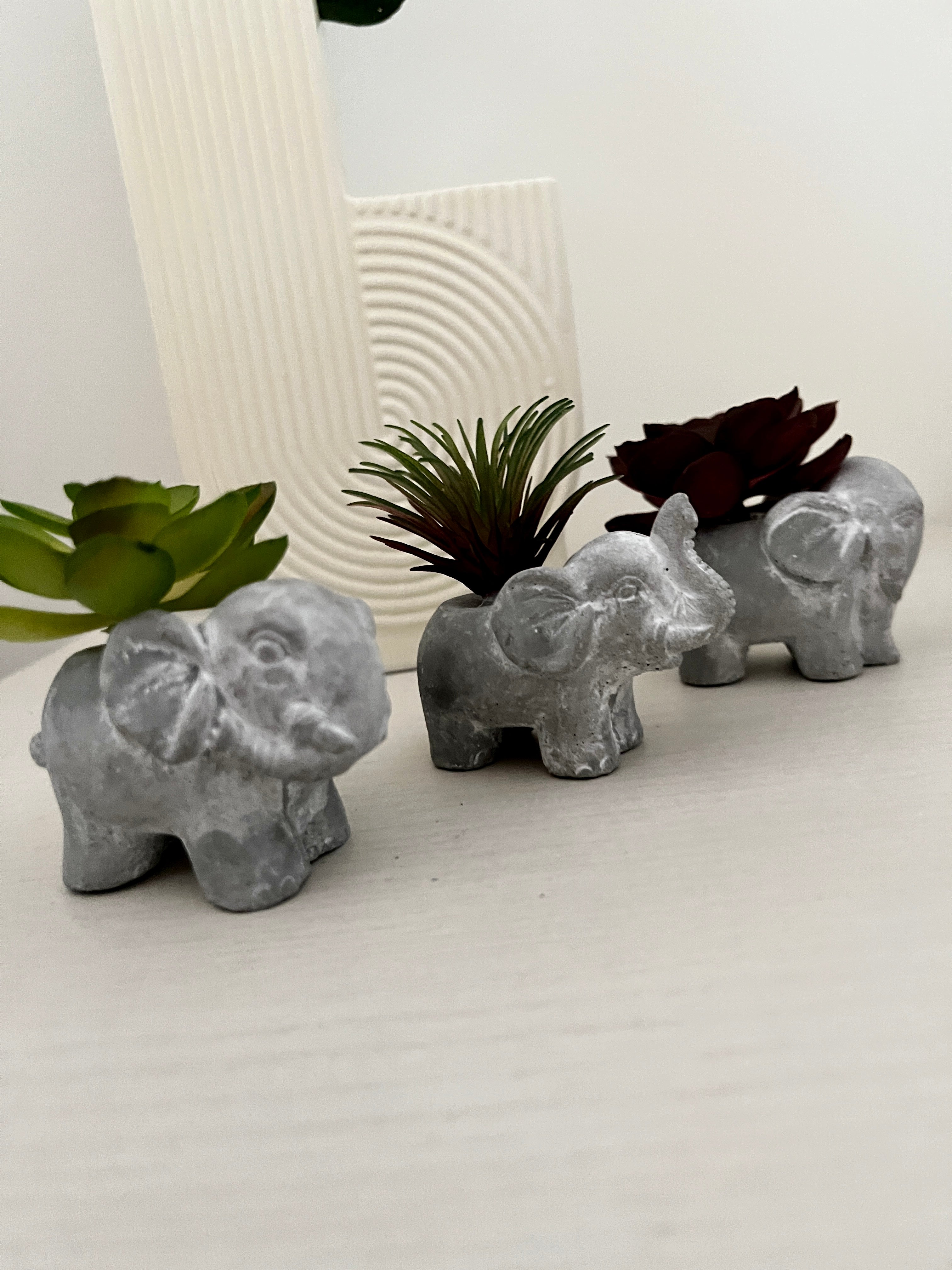 3 Faux Succulents in Elephant Pots - Detail 1