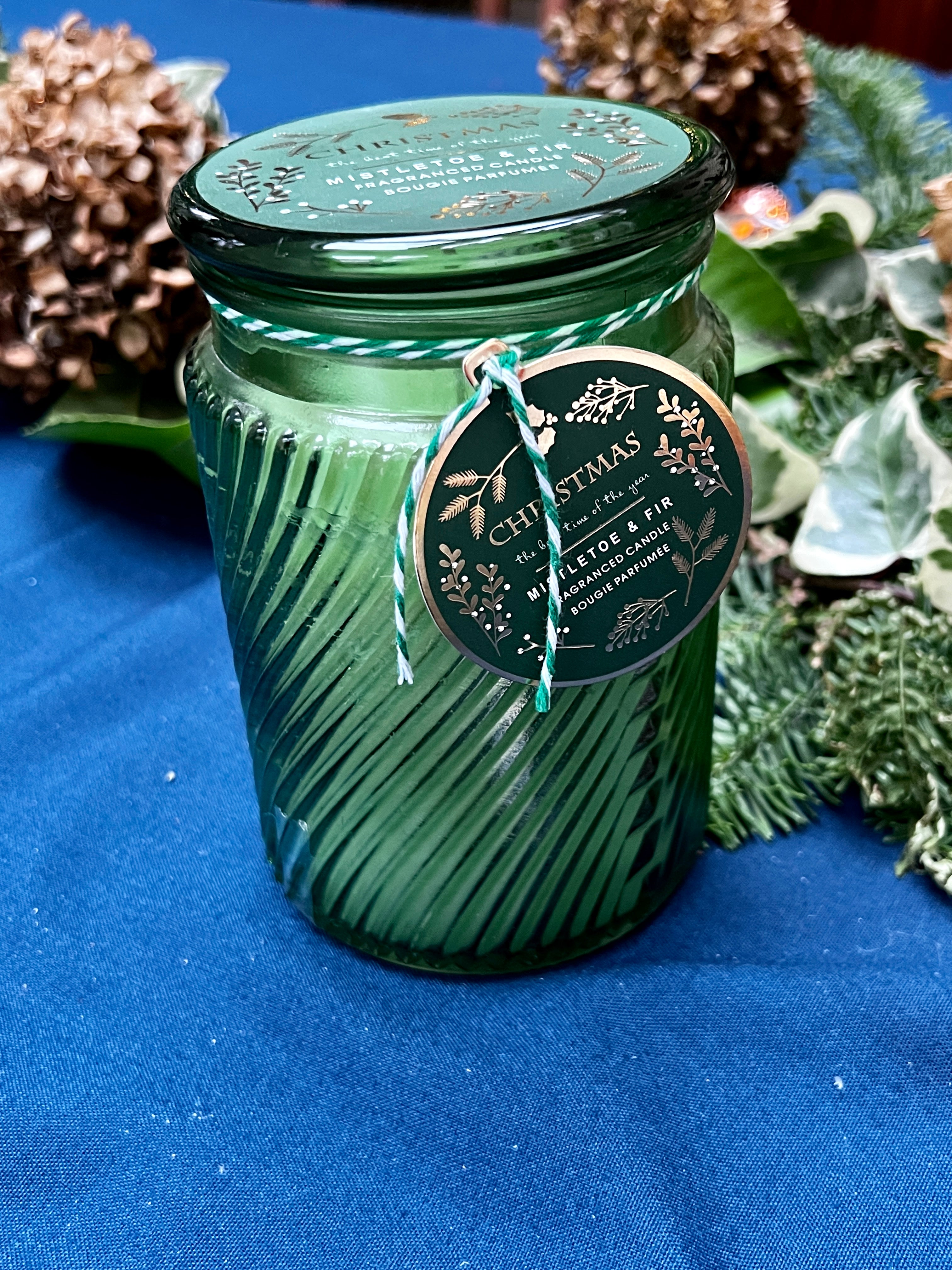 Fir Scented Ribbed Glass Candle