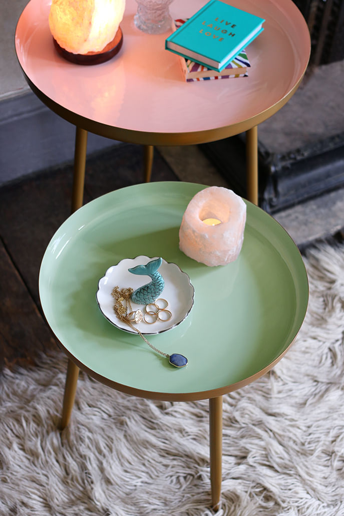 Enamel Mint Green Side Table Medium - Styled
