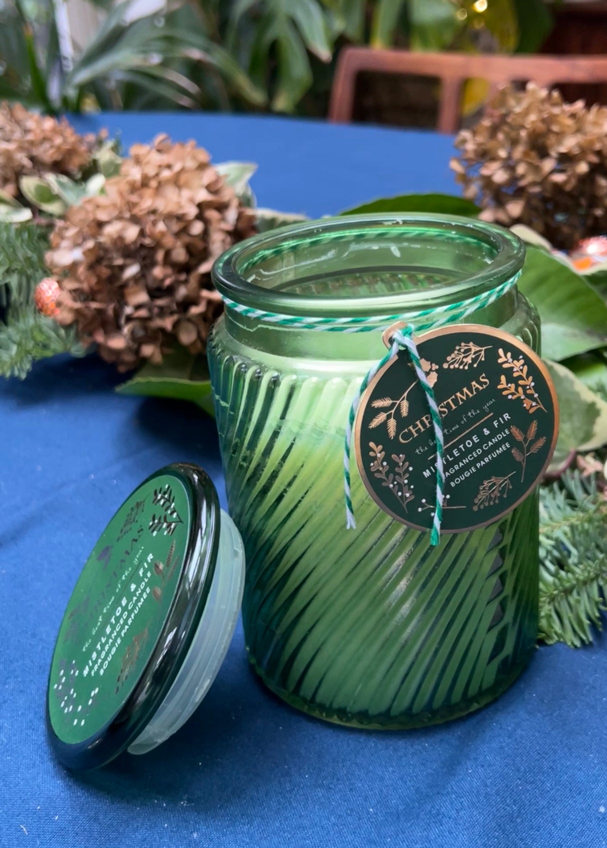 Fir Scented Ribbed Glass Candle - Styled