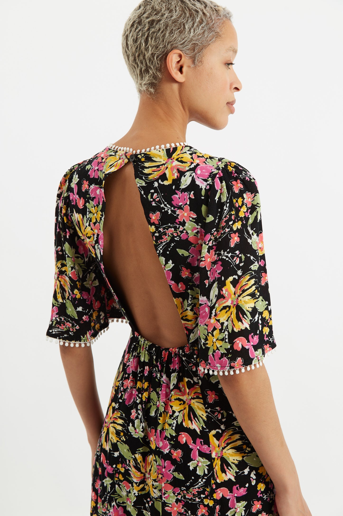 Liffy Flower Burst Cut Out Back Mini Dress