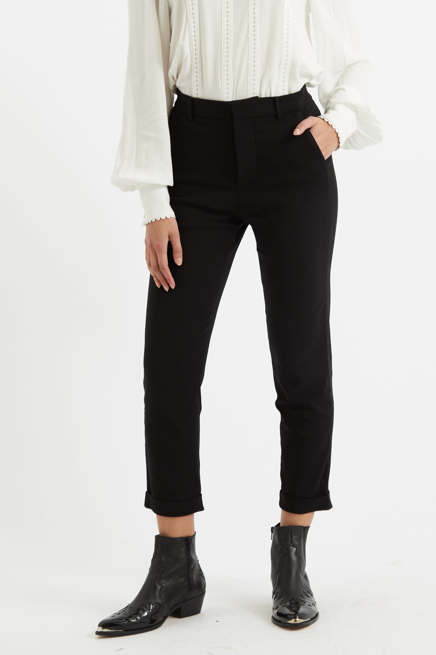 Louche Jaylo Slim Fit Cropped Trouser - Black