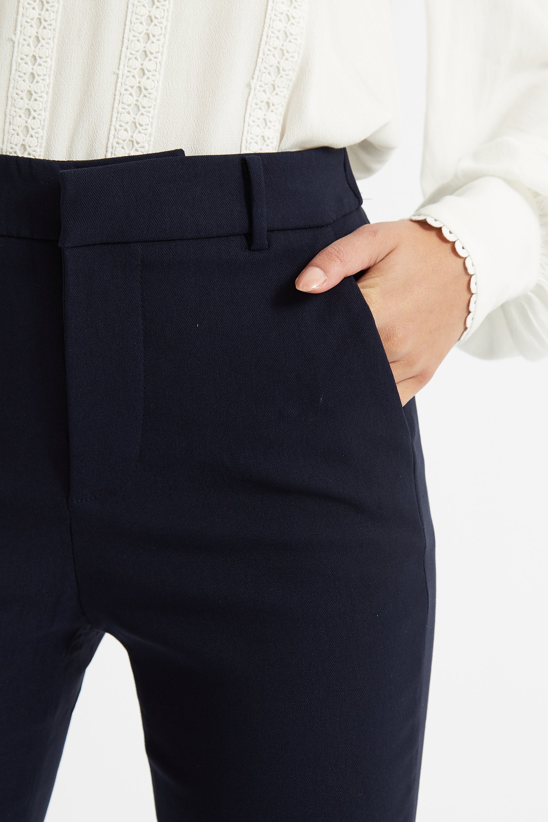 Louche Jaylo Slim Fit Cropped Trouser - Navy - Detail 2