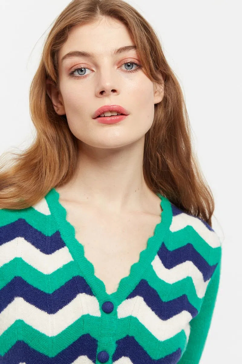 Jeanie Zig Zag Stripe Short Sleeve Cardigan