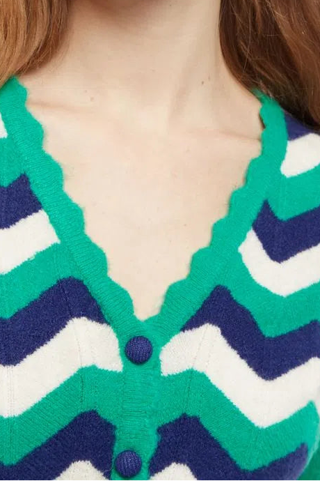 Jeanie Zig Zag Stripe Short Sleeve Cardigan - Detail 1