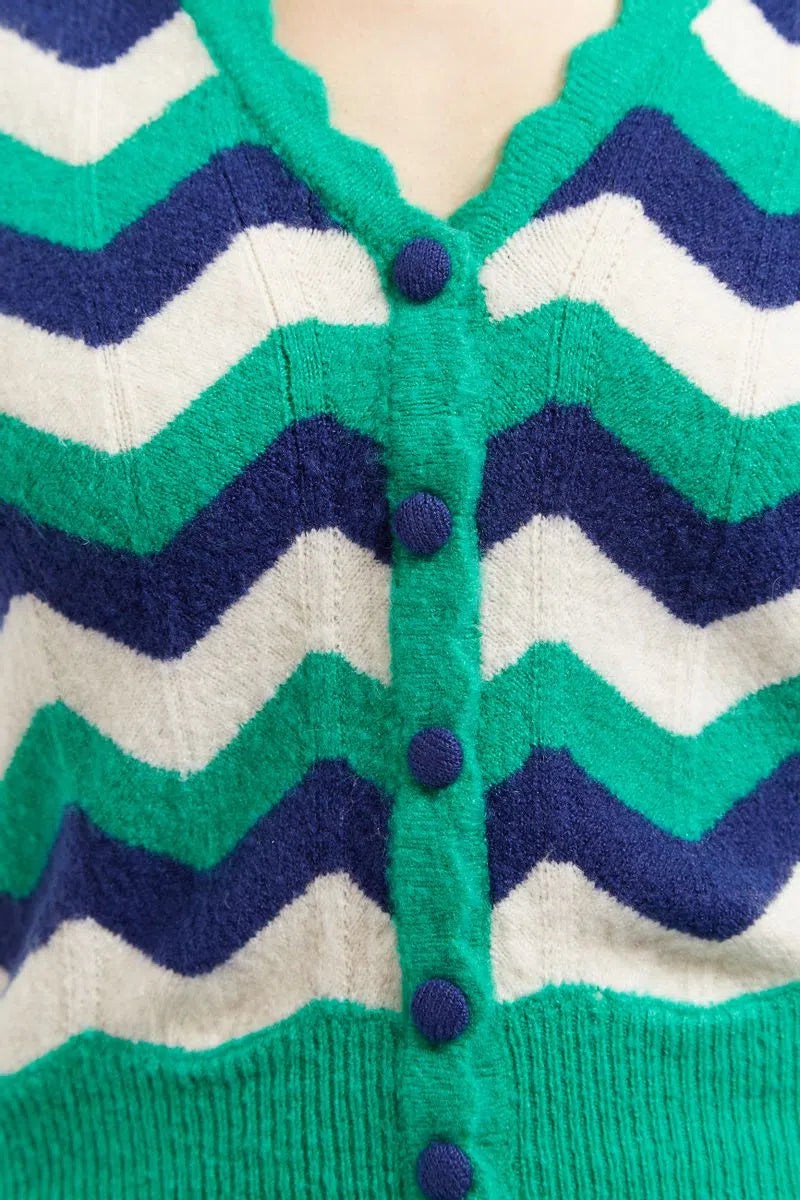 Jeanie Zig Zag Stripe Short Sleeve Cardigan - Styled