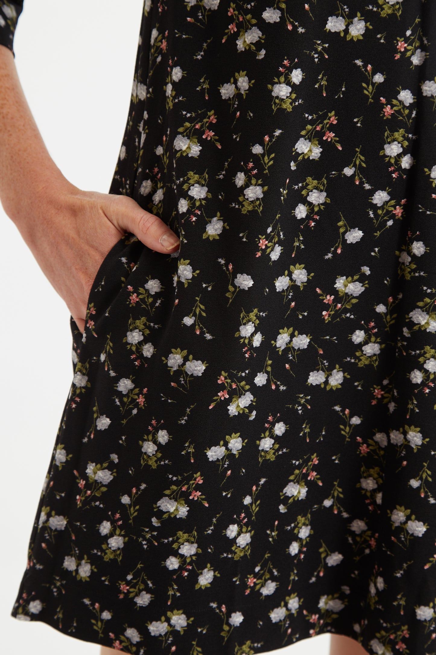 Jeanine Slavic Flowers Print Statement Collar Mini Dress
