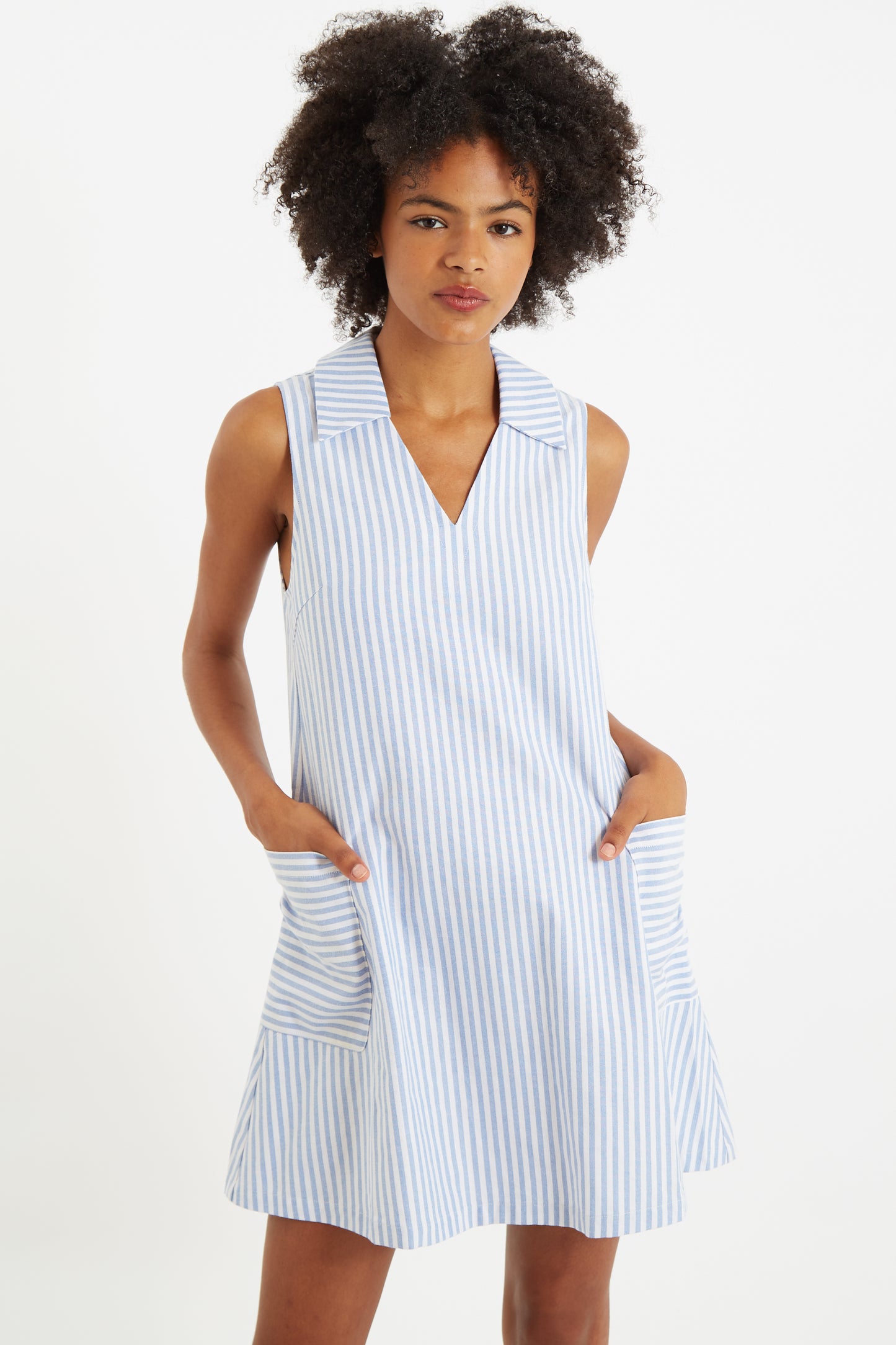 Jerrika Sail Stripe A Line Mini Dress Blue