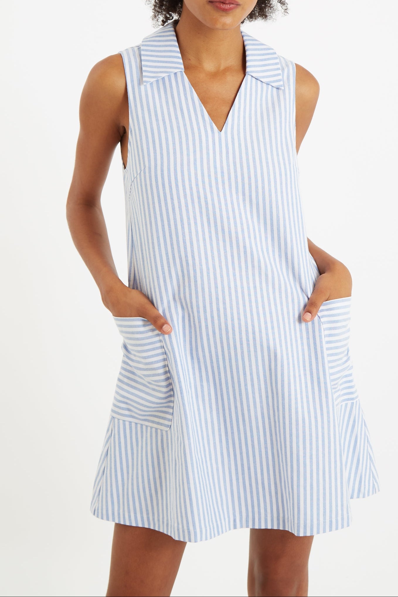 Jerrika Sail Stripe A Line Mini Dress Blue - Front