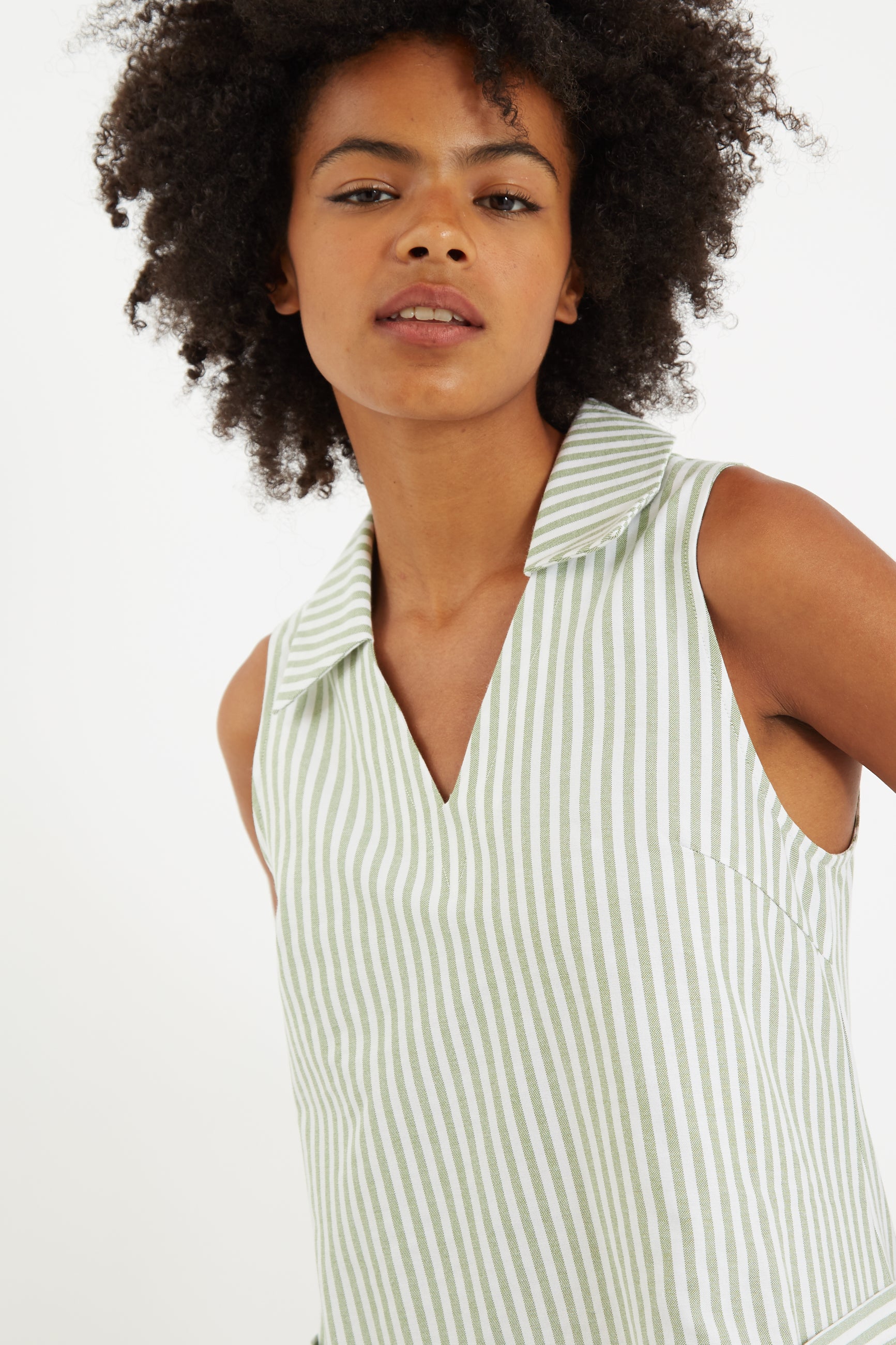 Jerrika Sail Stripe A Line Mini Dress Green