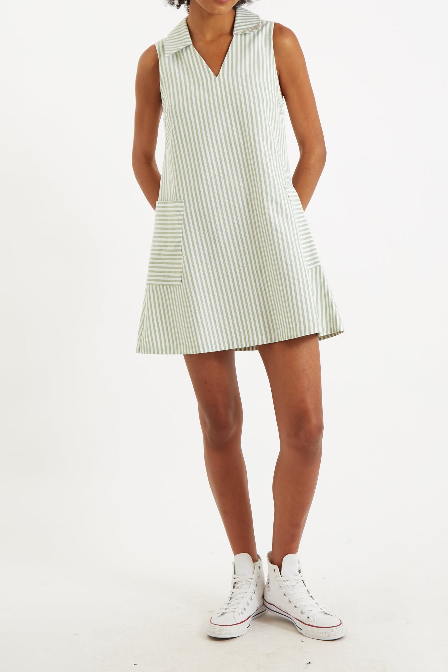 Jerrika Sail Stripe A Line Mini Dress Green - Detail 1