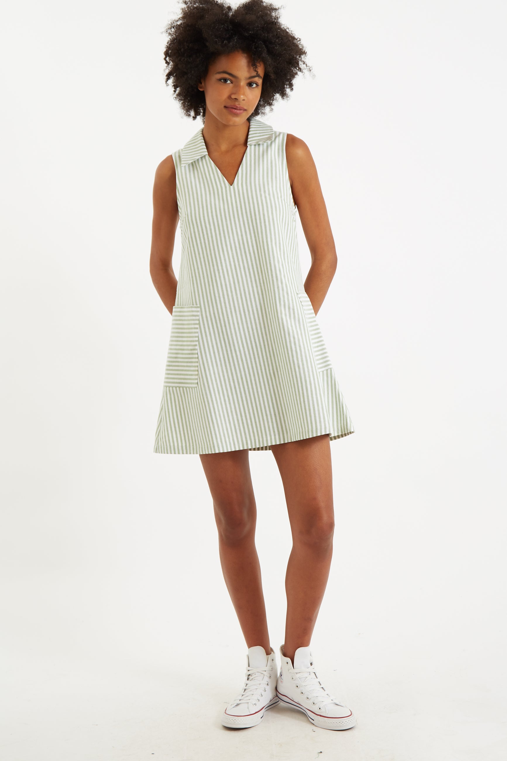 Jerrika Sail Stripe A Line Mini Dress Green