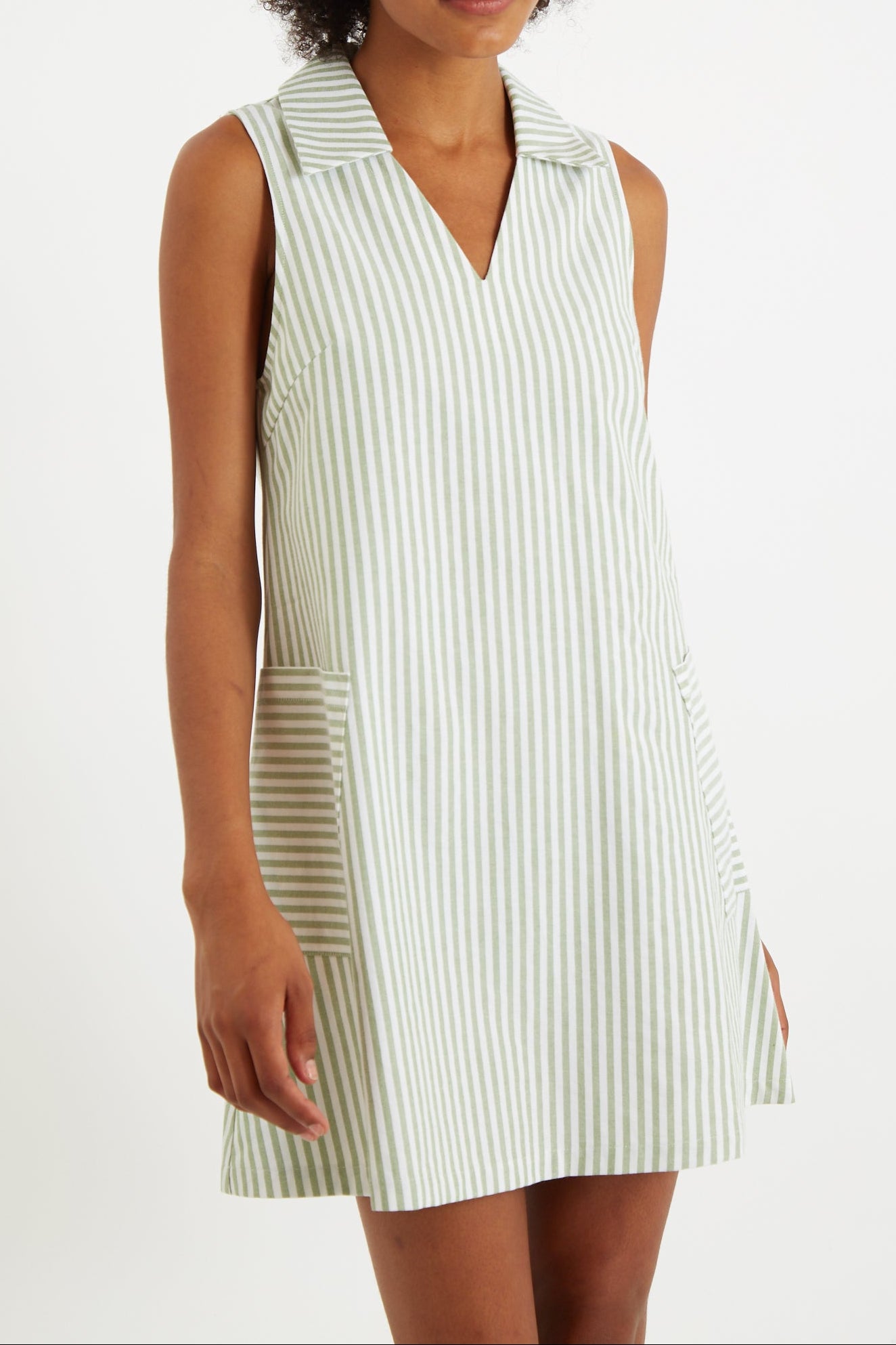 Jerrika Sail Stripe A Line Mini Dress Green - Front