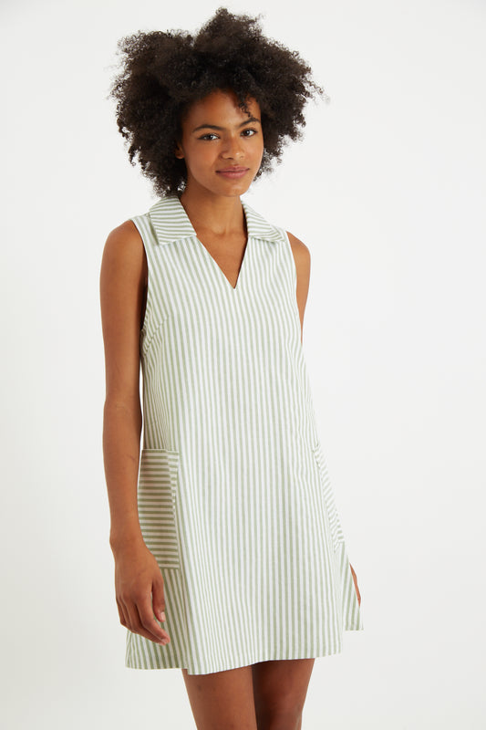 Jerrika Sail Stripe A Line Mini Dress Green