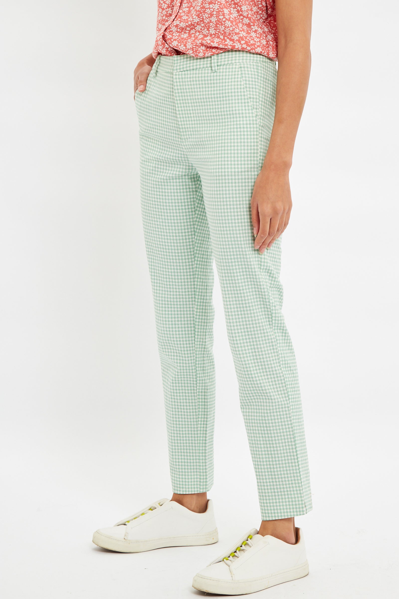 Louche Joele Summer Gingham  Slim Trouser In Mint