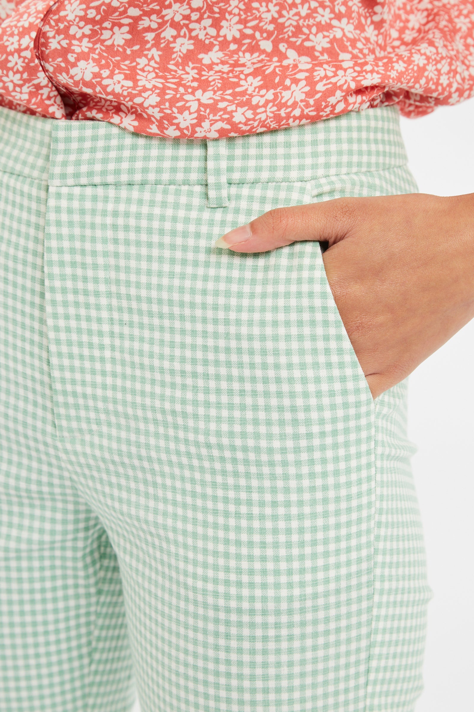 Louche Joele Summer Gingham  Slim Trouser In Mint