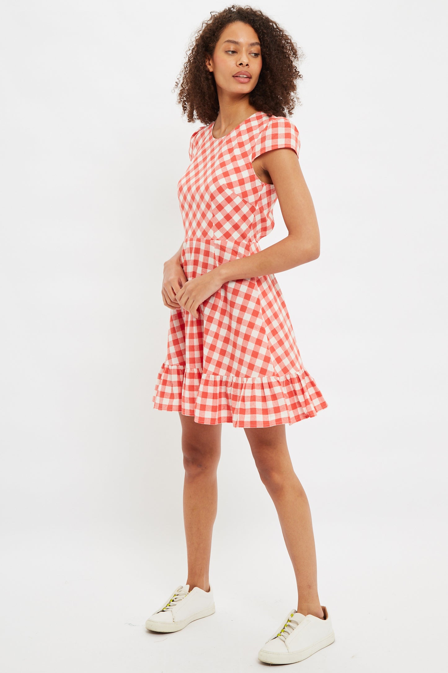 Louche Kare Picnic Check Cap Sleeve Mini Dress In Red