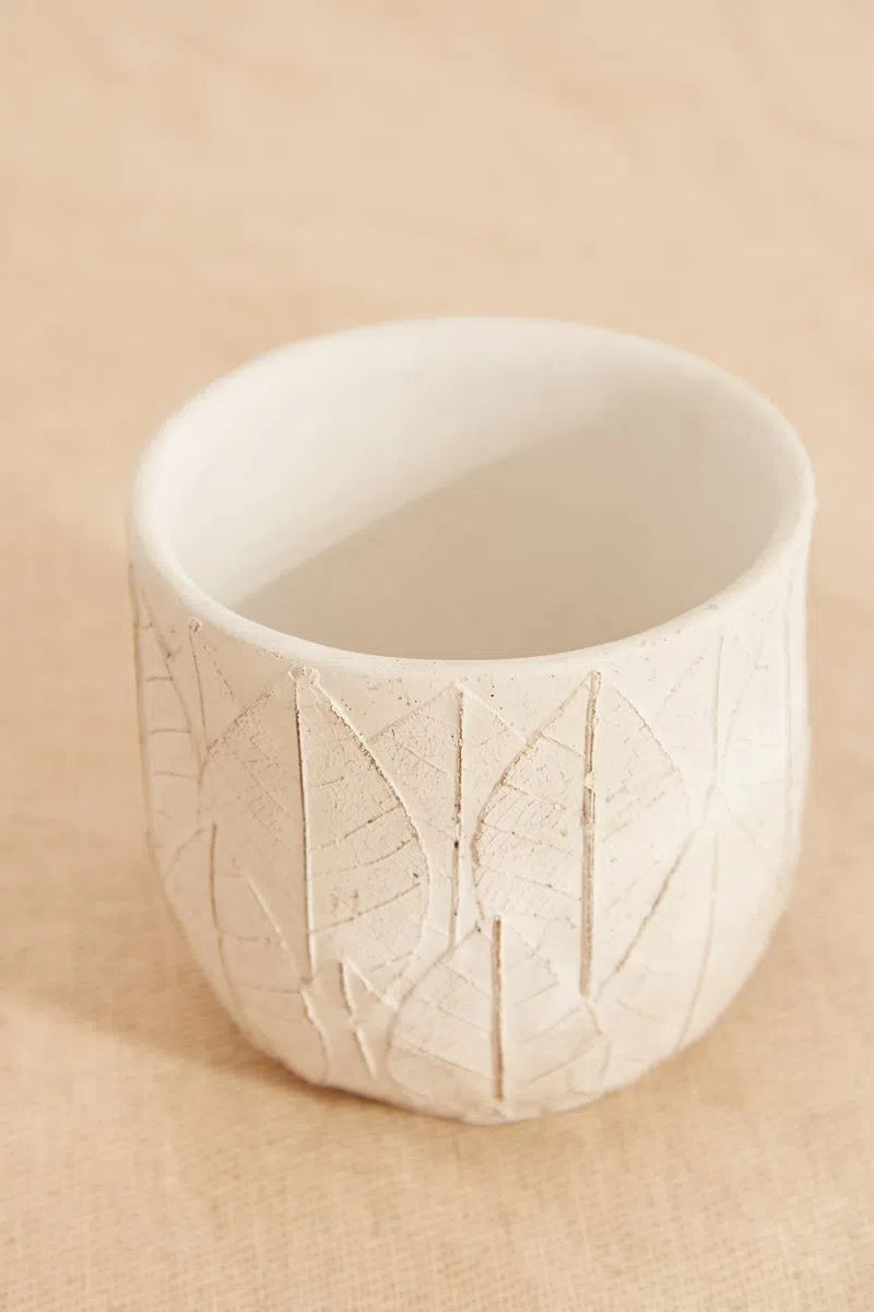 White Embossed Leaf Planter - Styled