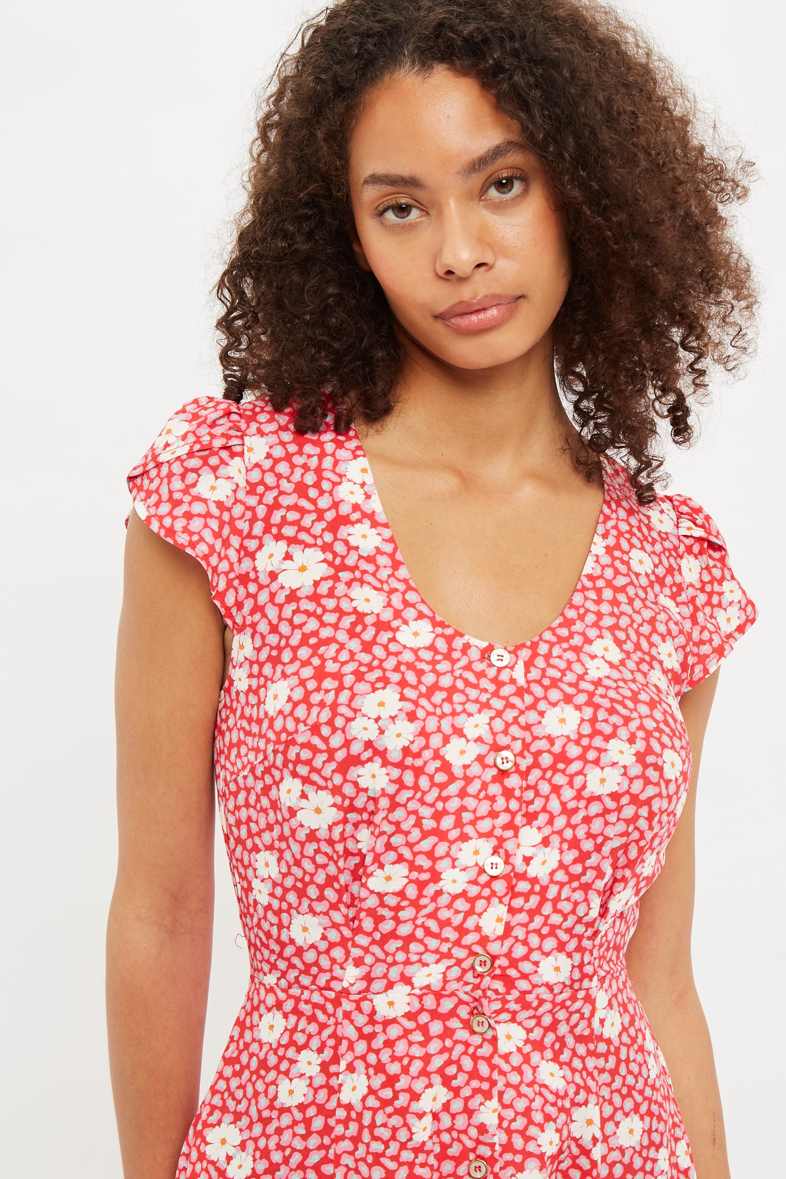 Lilia Roaring Daisy Petal Sleeve Midi Tea Dress