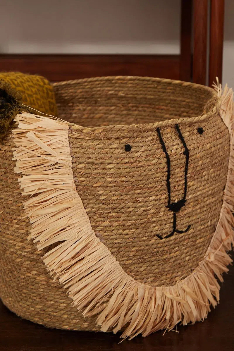 Large Lion Embroidered Basket