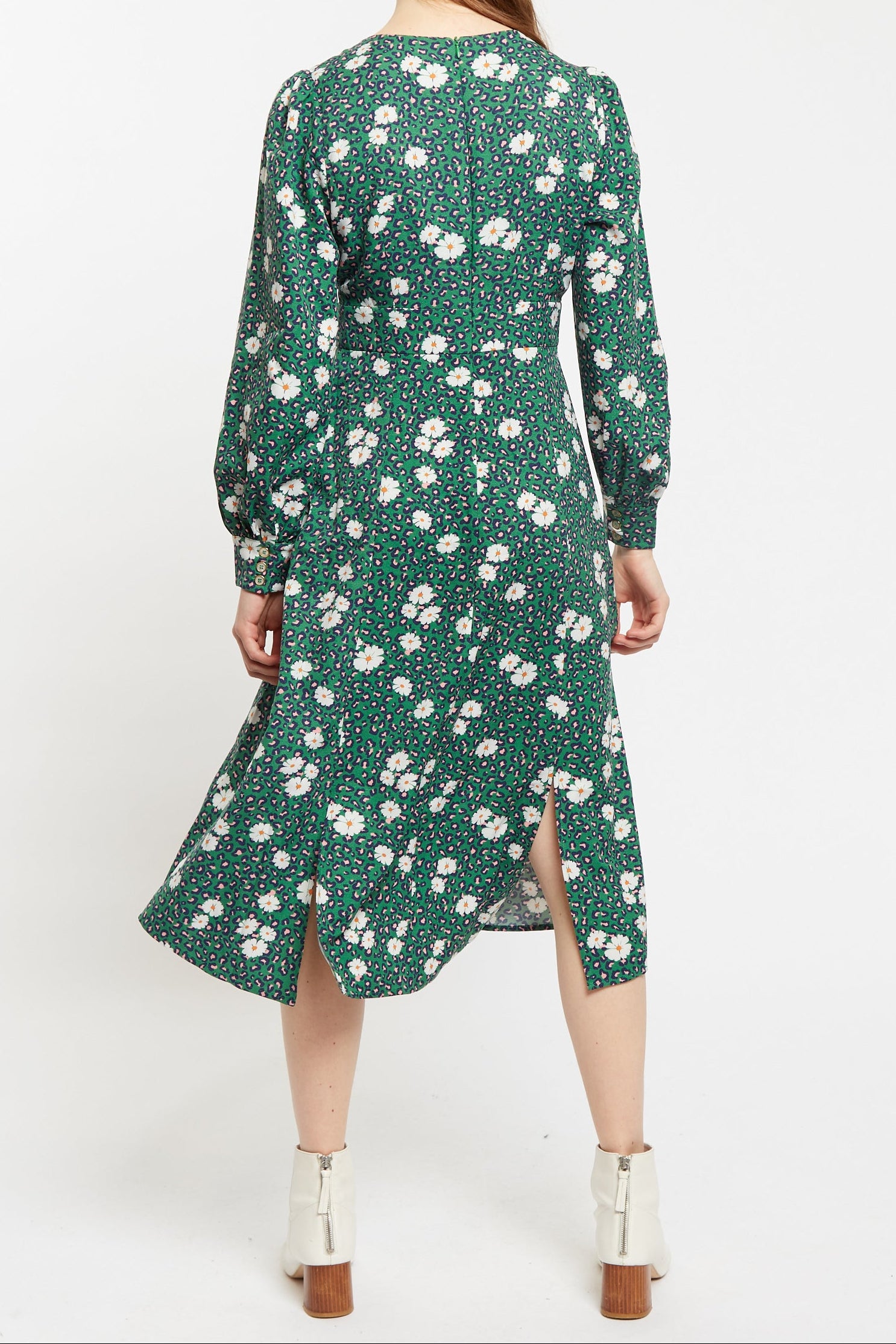 Liv Roaring Daisy Print Long Sleeve Midi Dress - Green