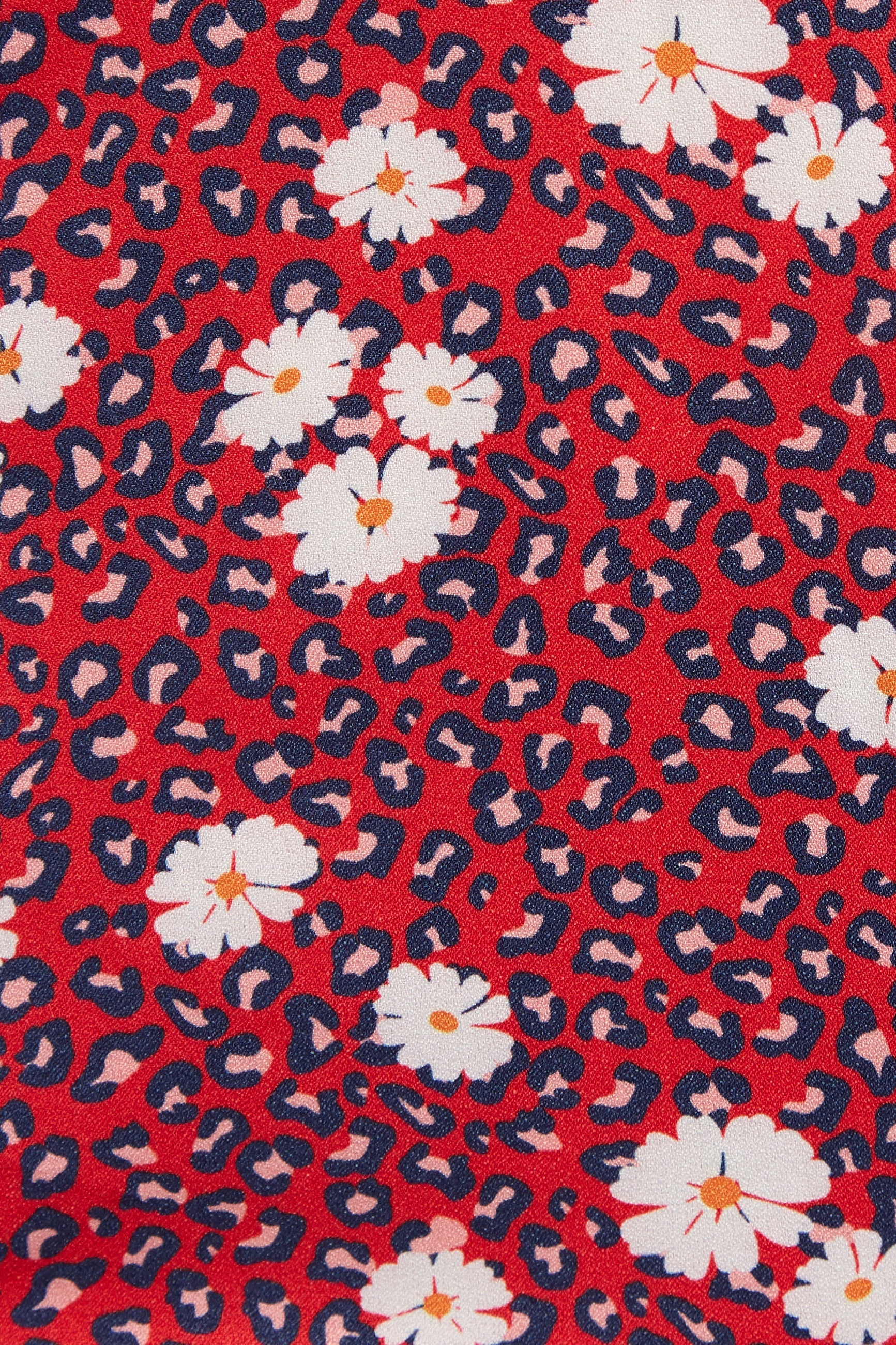 Louche Liv Roaring Daisy Print Long Sleeve Midi Dress - Red - Styled