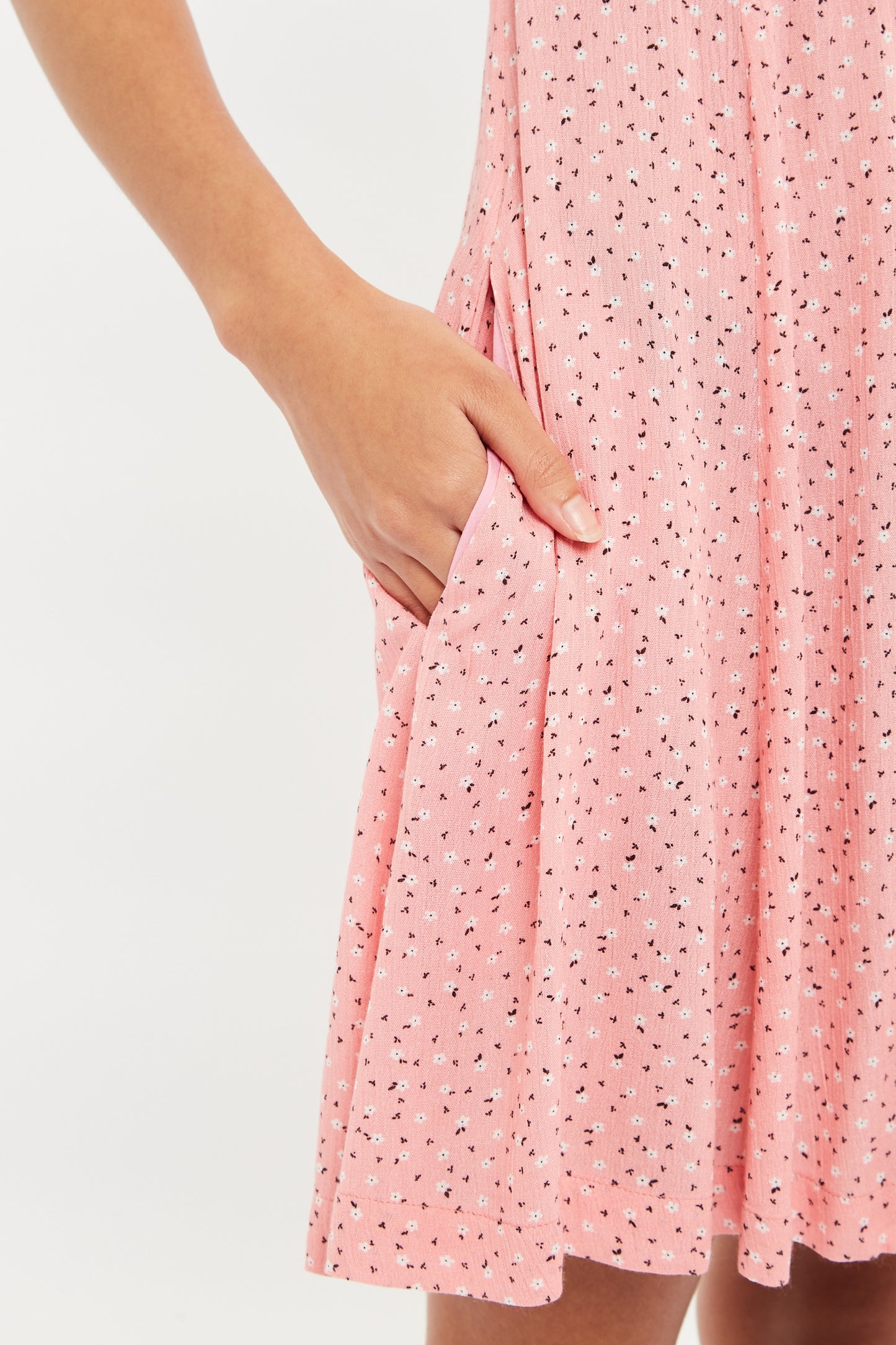 Luiza Teeny Flower Bud Tie Front Short Sleeve Tea Dress