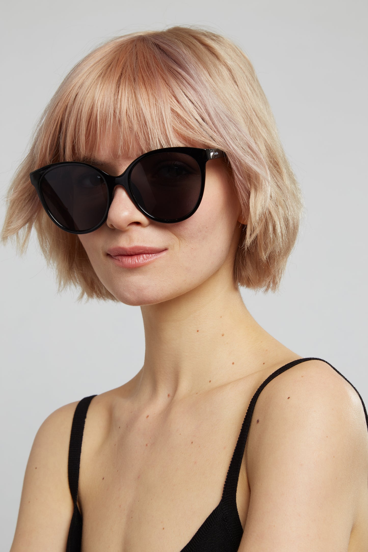 Louche Lilly Round Cat Eye Sunglasses Black