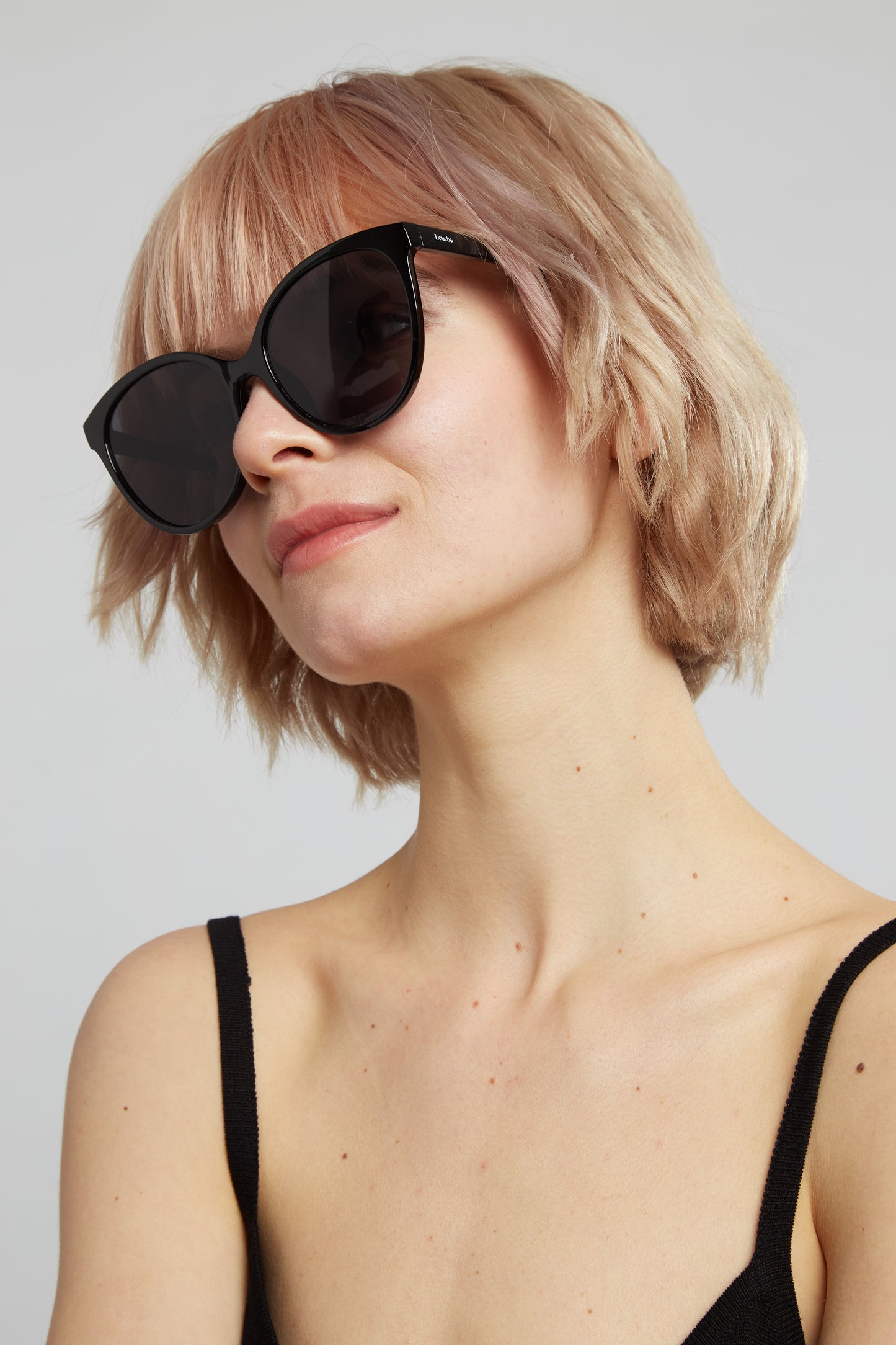 Louche Lilly Round Cat Eye Sunglasses Black