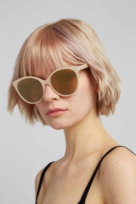 Louche Lilly Round Oversized Sunglasses Nude