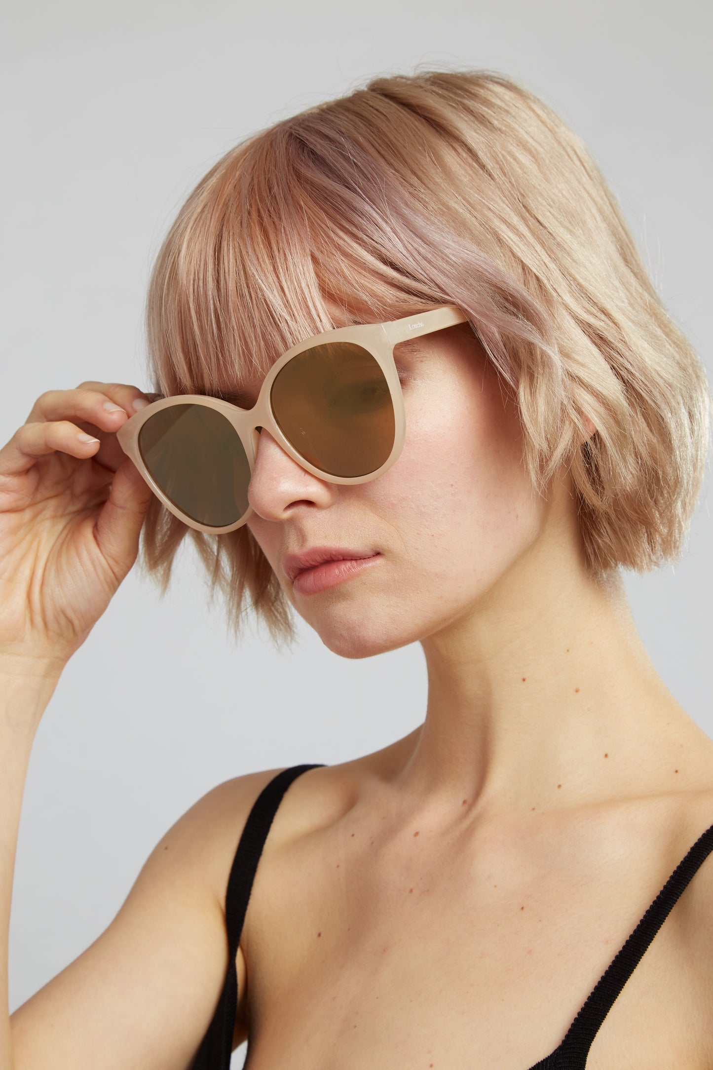 Louche Lilly Round Oversized Sunglasses Nude