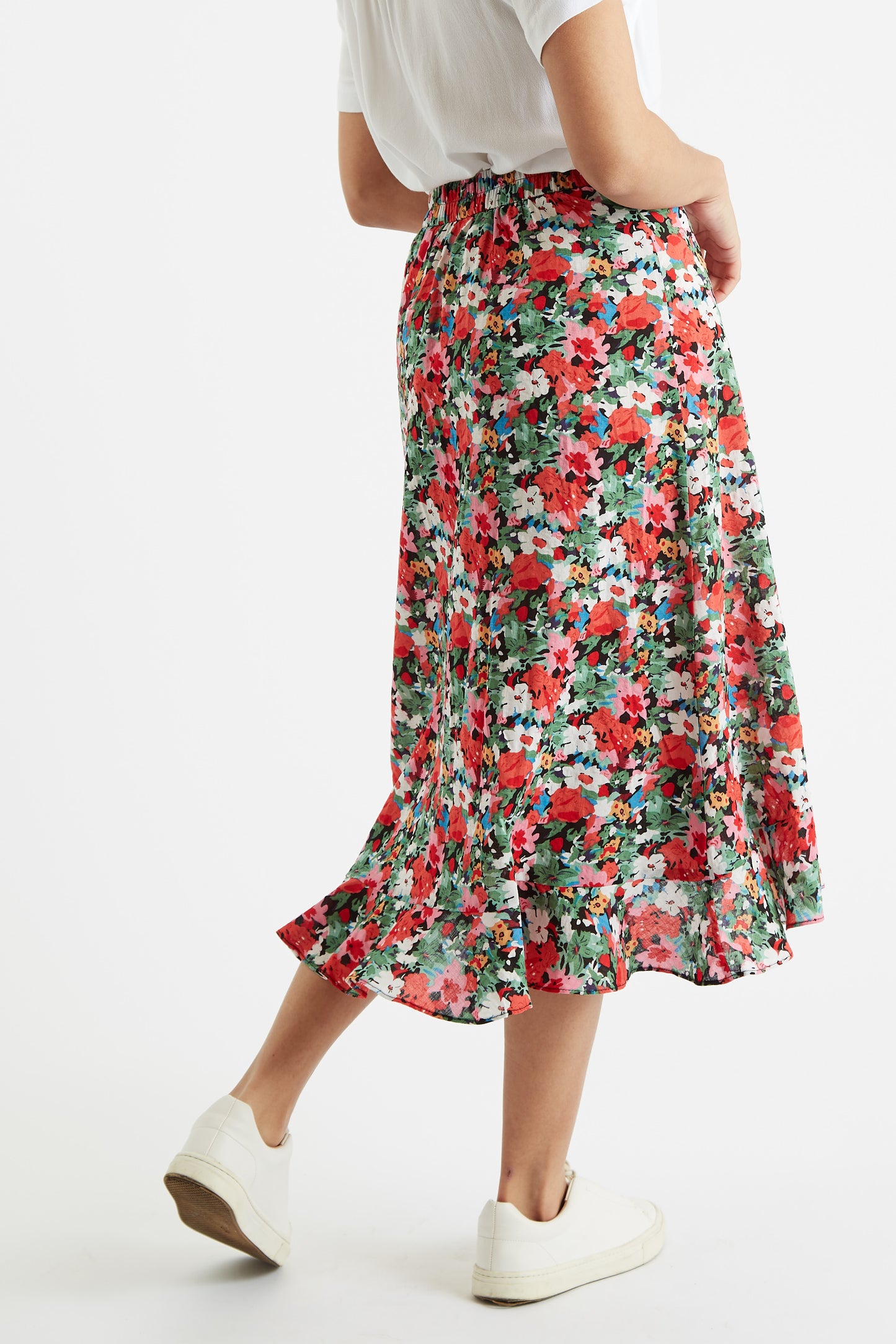 Louche Mara Flower Splash Print Ruffle Hem Wrap Midi Skirt