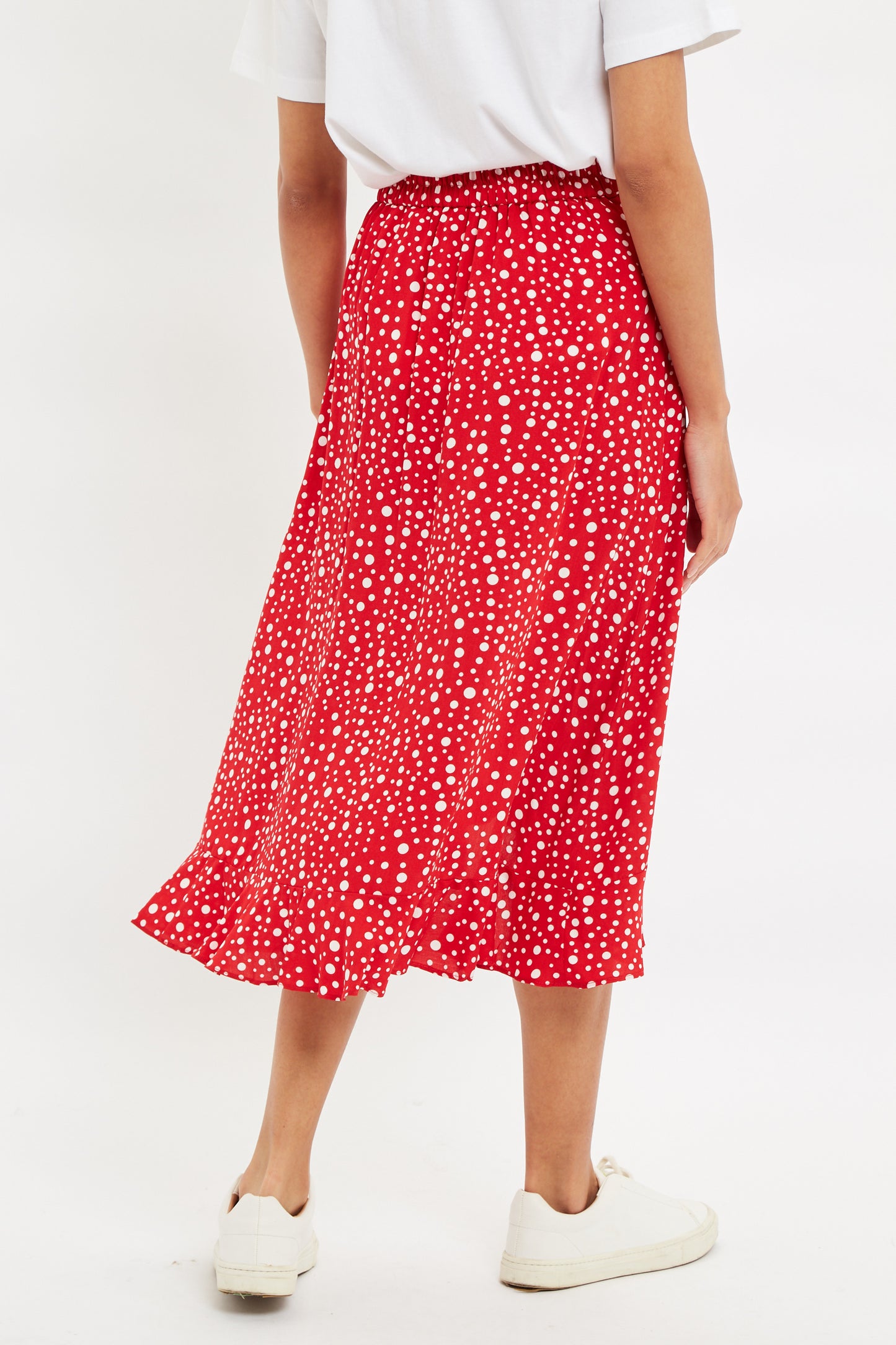 Louche Mara Spot It Print Ruffle Hem Wrap Midi Skirt Red